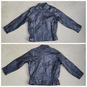 Vtg Diamond Plate Genuine Leather Quilted Moto Bomber Jacket